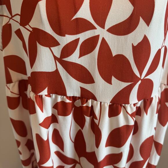 Boutique Rust Floral Sleeveless Tiered V-Neck Knee Length Dress Large - Picture 9 of 11